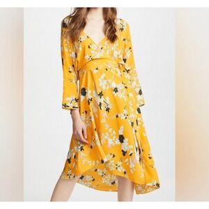 Diane Von Furstenberg Yellow Floral Wrap Midi Dress
